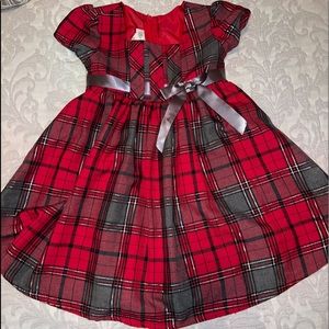 Bonnie Jean Silver/ Black/Red/ Gray Plaid Dress W/ Gray Bow Size 3T Girl's EUC